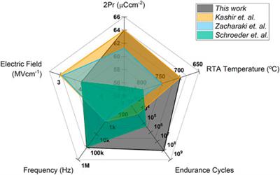 Large remnant polarization and great reliability characteristics in W/HZO/W ferroelectric capacitors